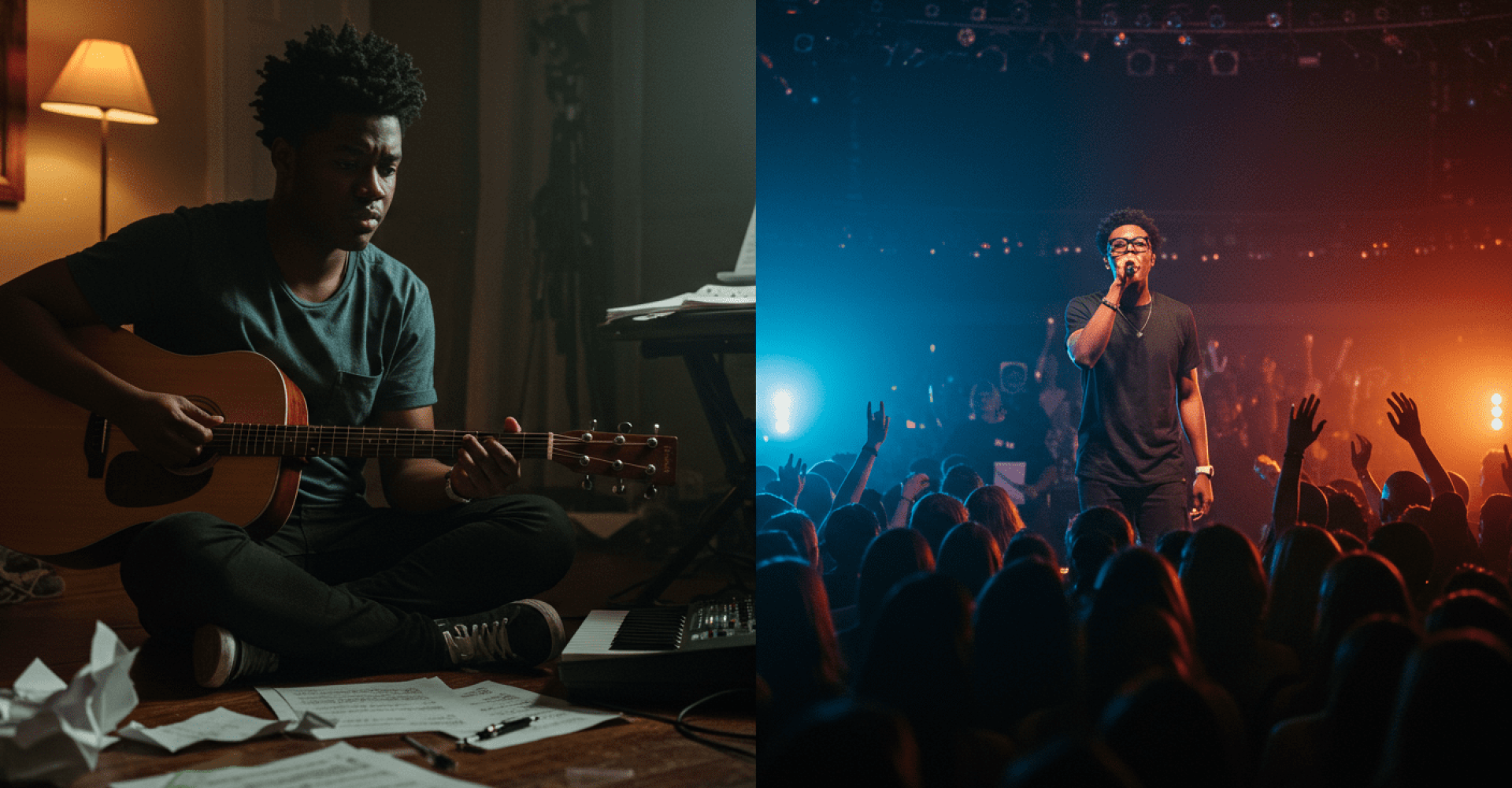 a man playing a guitar and singing - 7 powerful tips for emerging artists